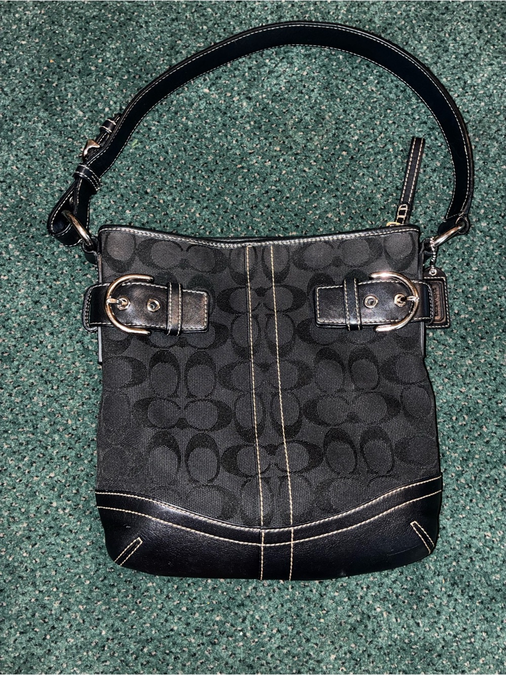 Coach Soho Black Vintage Signature Canvas Shoulder Bag with Leather Trim